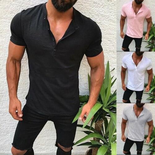 Fashion Men Slim Fit V Neck Short Sleeve Muscle Tee T-shirt Casual Tops