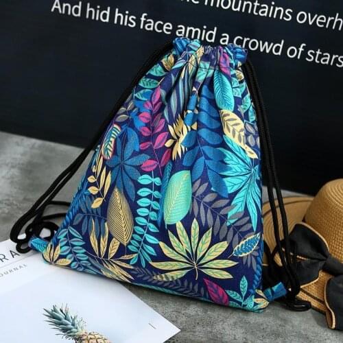 Fashion Style Student Shoulder Storage Bag Women Men Drawstring Travel Beach Backpack Leaf Bag Toys Shoes Clothes Organizer