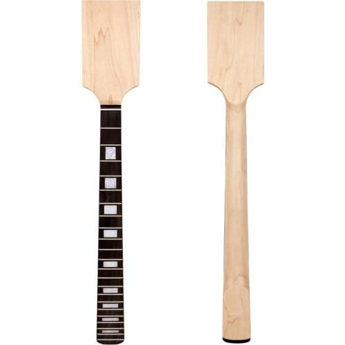 Kmise Unfinished Electric Guitar Paddle Neck DIY Maple 22 Frets Bolt On White Abalone Block Dots for Music Lover Guitar Repair