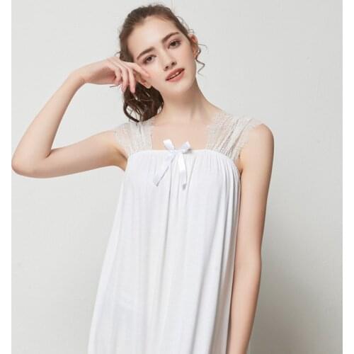 Modal Nightdress Women Lace Cotton Nightgown Sleeveless Korean Style Summer Casual Sleepdress Lady Underwear Princess Lingerie
