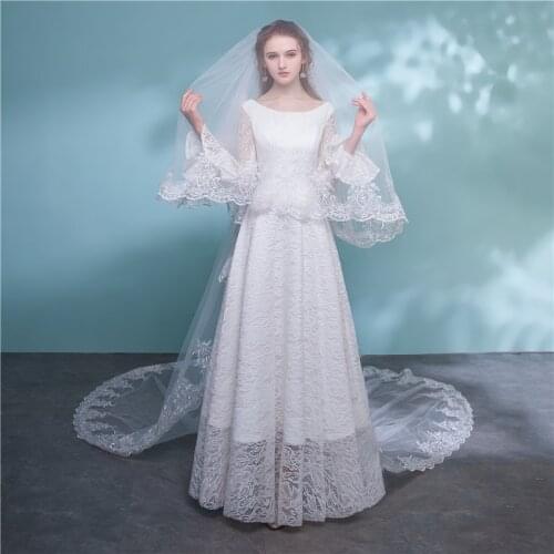 New White / Ivory 5 meters long wedding veil with comb Lace Mantilla Cathedral bride veils and wedding accessories Veu De No