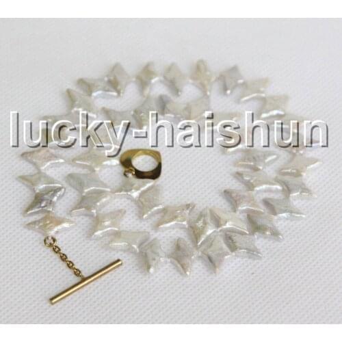 Genuine 18" 15mm coin star white freshwater pearls necklace j13299