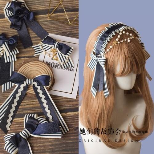 Korean Style Striped Hairpin Female Hair Hoop Headdress Navy Style Navy Blue Dark Blue Handmade Bow Barrettes Hair Accessories