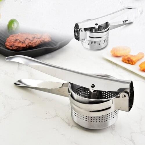 Stainless Steel Meat Press Manual Gadget Potato Masher Garlic Squeezer Kitchen Dining Bar Gadgets Casing Fruit Vegetable Tools