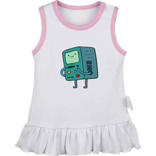 Adventure Time Beemo BMO With Finn And Jake Design Newborn Baby Girls Dresses Toddler Sleeveless Dress Infant Cotton Clothes