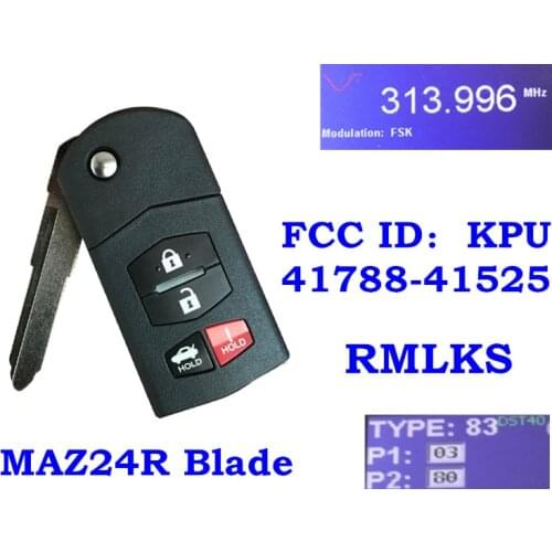 RMLKS Flip Remote Key 315MHz 313MHz 4D63 Chip For Mazda 3 5 6 RX8 CX-7 CX-9 662F-SKE12501 JX331BA5802C BGBX1TA78SKE123 KPU41788