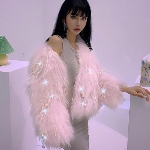 RosEvans Winter Personality Sequin Fashion Women Real Fur Jacket Net Red Coat Female White Raccoon Fur Strip Tassel Jacket 2020