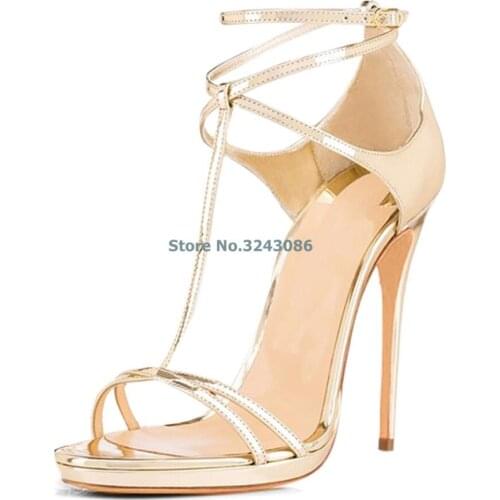 Open Toe Stiletto Heel Sandals Black Apricot Patent Leather Thin High Heel Sandals T Strap Elegant Party Lady Shoes New Arrival