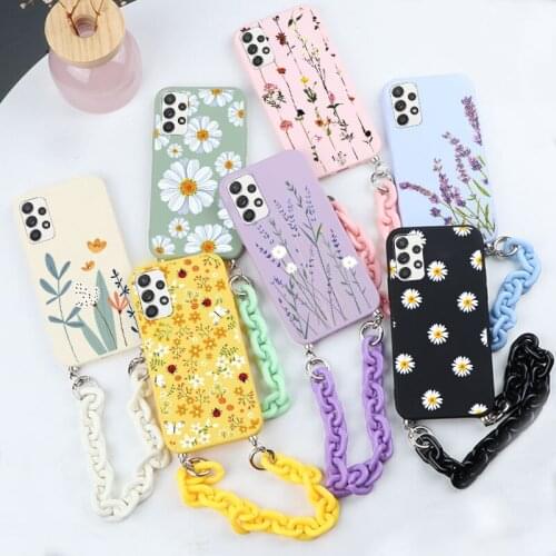 Necklace Lanyard Chain Strap Case For Samsung Galaxy A72 A52 A32 Flowers Silicone Back Cover For Samsung a 52 72 32 Bumper Coque
