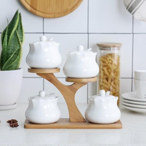 Nordic seasoning jar household kitchen salt and pepper shaker ceramic spice jar set with spoon and lid kitchen canister sets