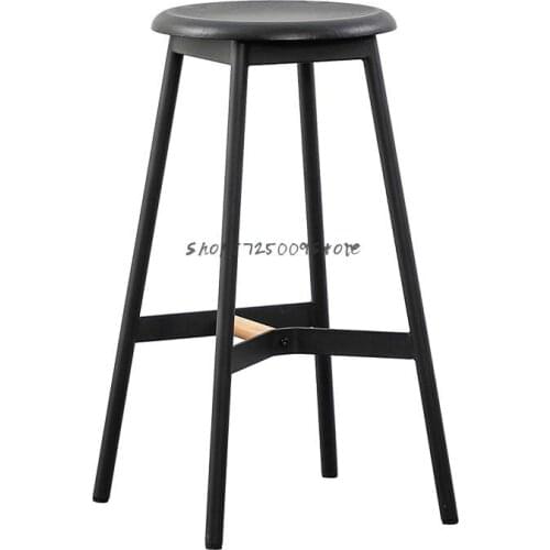 Nordic Iron Solid Wood Bar Chair Bar Coffee Shop Front Desk High Stool Family Modern Simple Retro High Chair