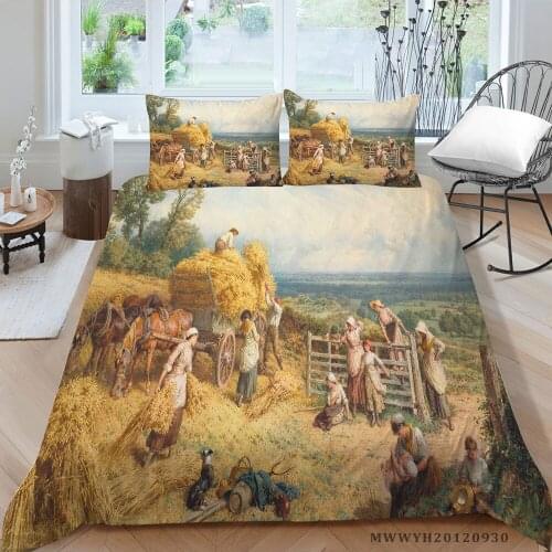 Country Style Bedding Set Working Farmer Print 3DDuvet Cover Queen King Double Single Twin Full Lifelike Bed Set Oil Painting