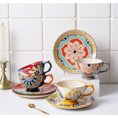 New Light Luxury Style Coffee Cup Breakfast Cup Nordic Afternoon Tea Cup Creative Hand-painted Underglaze Ceramic Cup