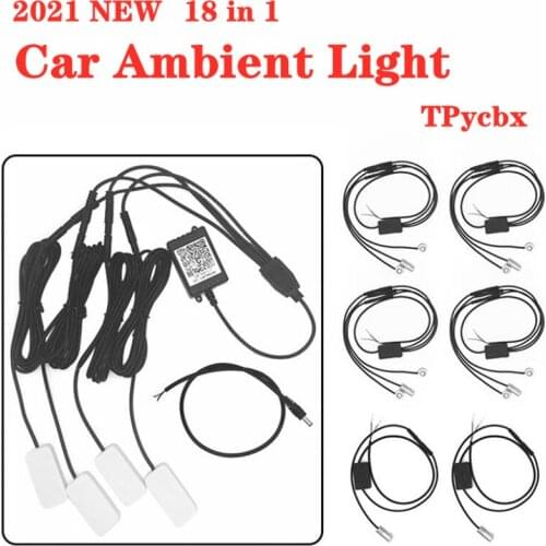 18 in 1 RGB LED Atmosphere Car Light Interior Ambient Light Fiber Optic Strips Light by App Control DIY Music Fiber Optic Band