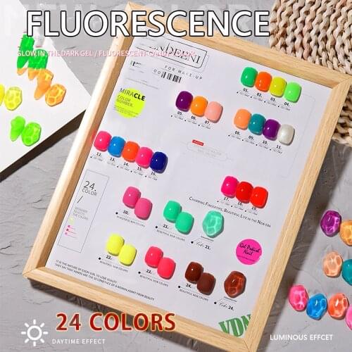 Vendeeni 24 Colors Luminous Nail Gel Fluorescent Neon UV LED Semi Permanent Soak Off Gel Varnish Lighting In Night Nail Art
