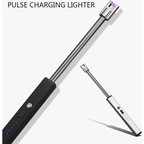 USB Rechargeable Cigarette Lighters Cool 360 Rotation Windproof Long Plasma Kitchen Candle Gas Stove Lighter BBQ Arc Igniter