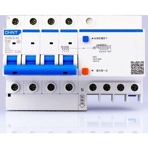 CHINT AC230/400V NXBLE-63 4P residual current device D 40 50 63A type D short circuit protection overload protection