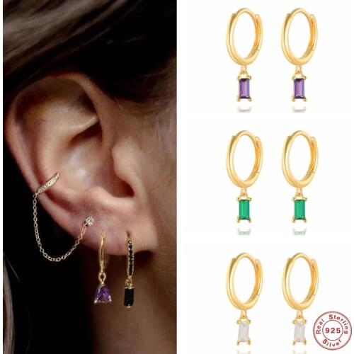 Canner Rectangle CZ Zircon Dangle Earrings for Women 925 Sterling Silver Huggie Earring pendientes plata 925 2021 trend Bricons