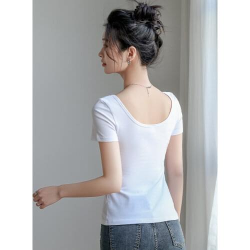 Women Soft Cotton T-shirt O-NECK Solid color Lady Tees Short Sleeve Summer Womens clothings All match Female T-shirts