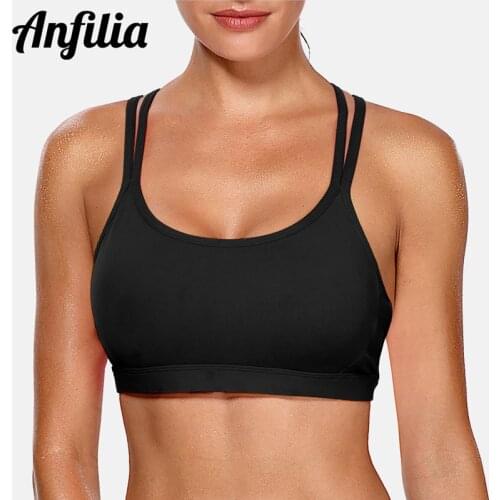 Anfilia Women Light Impact Sports Bra Backcross Yoga Bra Push Up Running Workout Bra Underwear Fitness Anti-friction Sports Bras