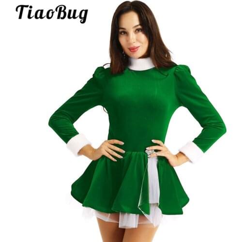 TiaoBug Velvet Long Sleeves High Neck Women Figure Skating Dress Adults Ballet Gymnastics Leotard Dance Costume Christmas Outfit