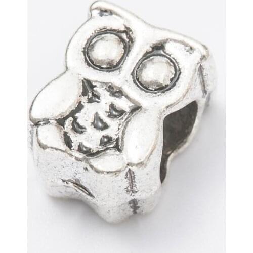 10Pcs/Lot owl Antique Silver Color DIY Zinc alloy Big Hole Spacer Bead Charm Fits Jewelry making Bracelet js1076