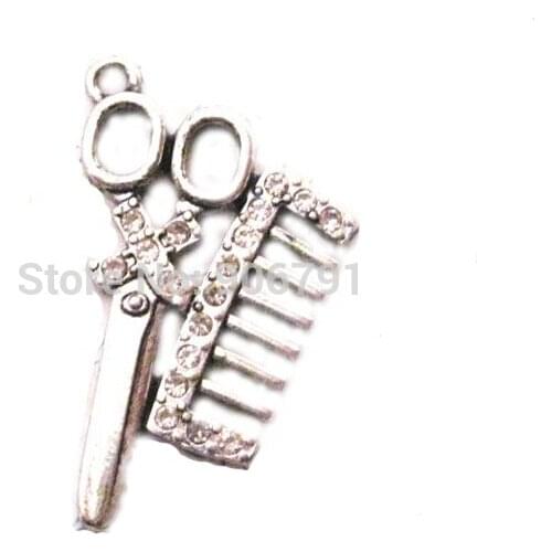 100pcs a lot antique silver color hair stylist crystal pendant