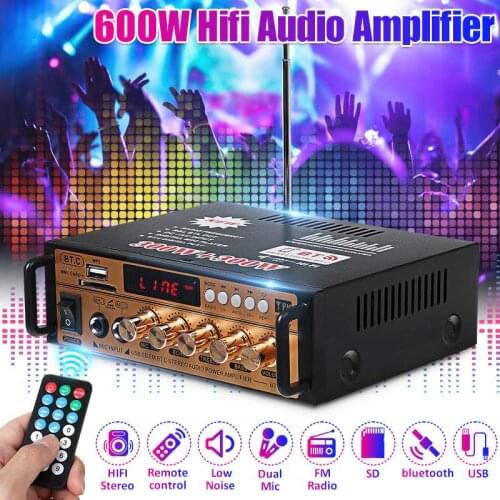 12V HIFI Audio Power Amplifier 110-220V 2CH 300W Home Theater Amplifiers Audio +Remote Control Support FM USB SD Card bluetooth