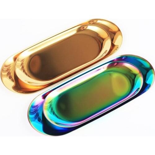 2021 NEW S/L Nordic Oval Metal Jewelry Tray Desktop Organizer Decoration Kitchen Food Storage Plateau Gold And Silver Ornaments
