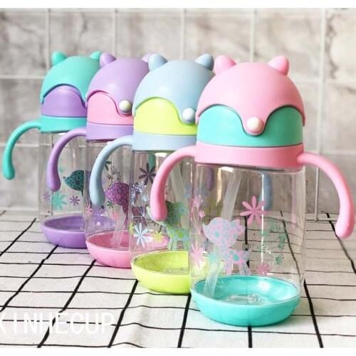 260ml Child Drinking Water Bottle Fox Bunny with Handle Sippy Cup Baby Learning Drink Cup Baby Straw Bottle Training Kettle