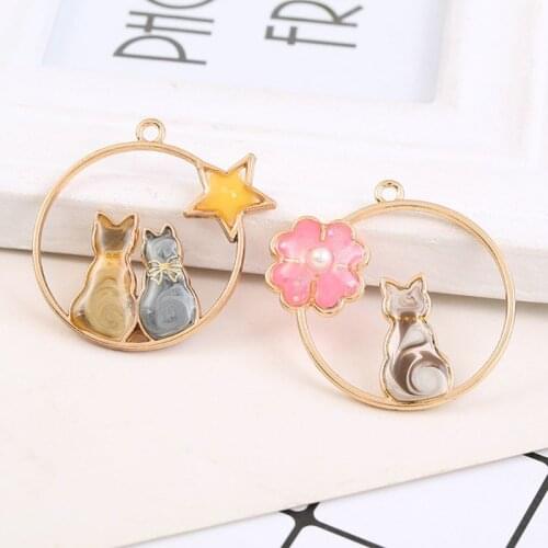5Pcs Cute Moon Cat Blank Resin Frame Pendant Open Bezel Setting Jewelry Making