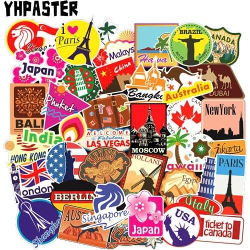 50Pcs/Pack Travel World Famous Building Graffiti Stickers For Laptop Refrigerator Motorcycle Suitcase Skateboards Sticker