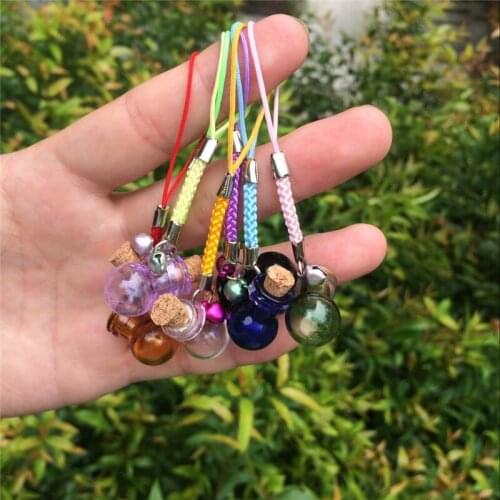 Bottles Lamp Pendants Mini Bell Bracelets Bottles with Key Chains Rubber Ring Jars Glass Pendants Wedding Gift Mixed Colors 7pcs