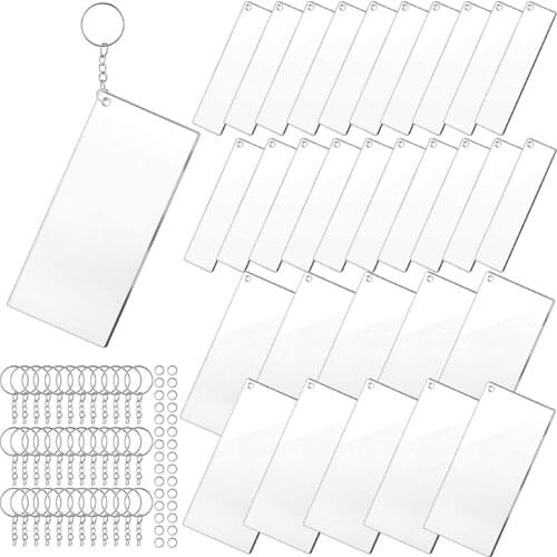 Acrylic Keychain Blanks with Key Rings Rectangle Clear Discs Charms Transparent Circles Set for DIY Projects A09 21 Dropshipping