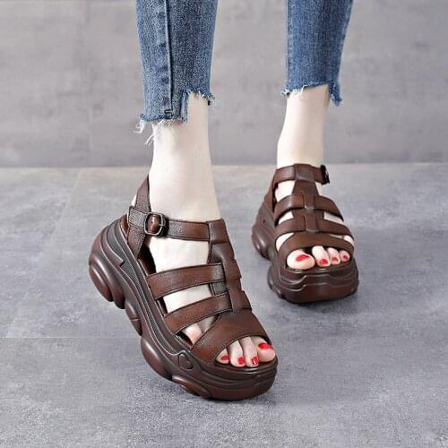 The First Layer of Leather Thick-soled Sandals Womens Summer 2021 New Leather Fashion Casual Sandals Increased Roman Sandals