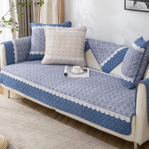 Cotton Fabric Sofa Cover Sofa Towel Solid Couch Cover Seat Slipcover for Living Room Simple Corner Quilting Dirt-Proof Seat Pad