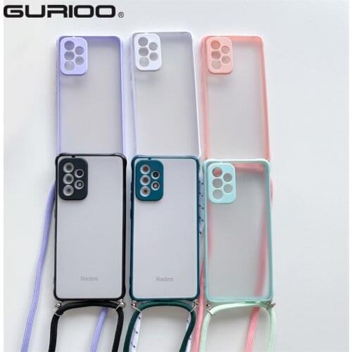 Strap Cord Chain Lanyard Cases For Xiaomi Redmi Note 10 9 8 Pro Max 10S 9S 9C 9A 9T 8A Mi 11 Poco X3 NFC Matte Shockproof Cover
