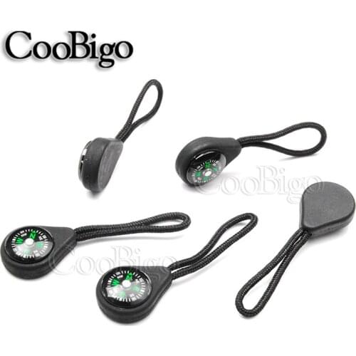 Compass Zipper Pull With Strap Plastic Black For OutDoor Backpack Camping Gym Suit Garment Accessories