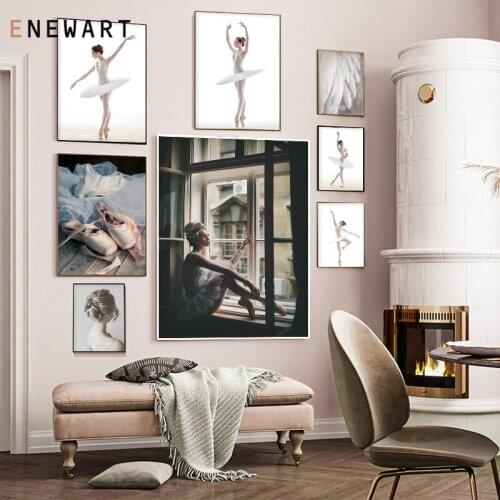 Elegant Ballet Girl Canvas Wall Art Dancing Beauty Poster Minimalist Painting Picture for Living Room Nordic Home Decoration