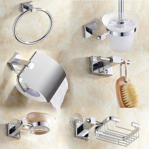 Free shipping BECOLA Stainless Steel Bathroom Accessories Toilet Brush ,Set,Soap dish,Robe hook,Paper Holder,Towel Bar,6 pcs/set