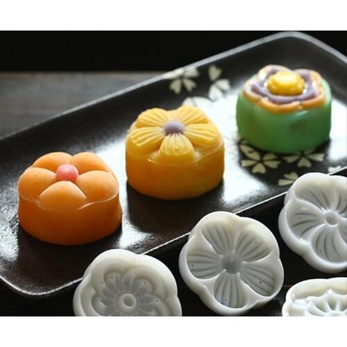 Flower Shaped Mooncake Mold Hand Presser Fondant Cake Cookies Decorating Tools