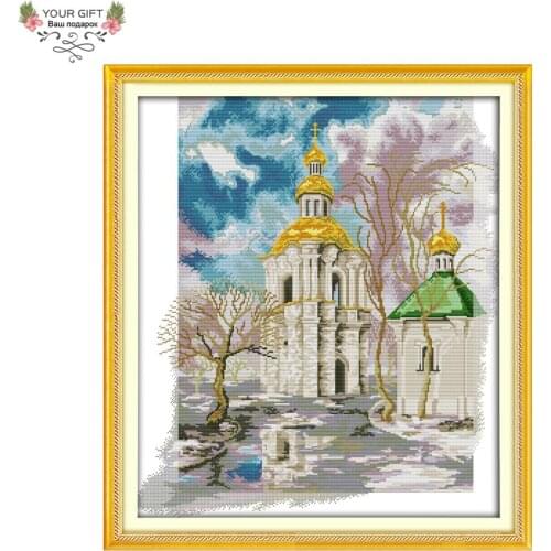 Your Gift F606 Free Shipping 14CT 11CT Counted and Stamped Home Decor Winter Castle Needlepoints Embroidery Cross Stitch Kits