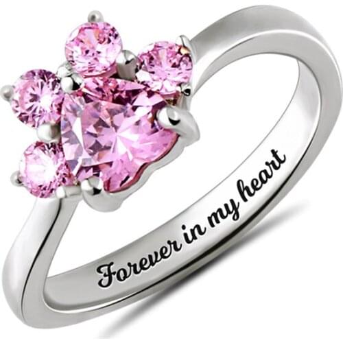 Xiaojing New 100% 925 Sterling Silver Personalized Engraved Birthstone Dog Paw Finger Rings for Women Custom Jewelry Gifts