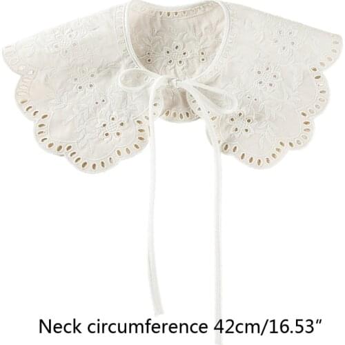 Korean Style White Shawl Wrap Doll Fake Collar Hollow Out Embroidery Floral Leaves Necklace Detachable Half Shirt Lapel Blouse S