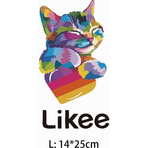 Colorful Cat Iron-on Transfers Patches For Clothing Vinyl Thermo Stickers Applique Diy Heat Trnasfer T shirt Stripes On Clothes