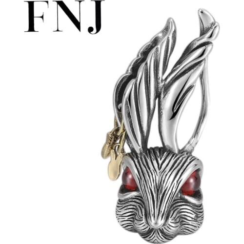 FNJ Animal Rabbit Head Pendant 925 Silver Original Pure S925 Thai Silver Pendants Women for Jewelry Making 8mm Hole
