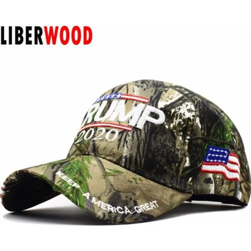 LIBERWOOD Trump 2020 Hat KEEP AMERICA GREAT Re-Election Cap US Flag Casual woodland jungle Baseball Hat cap Men women dad hats