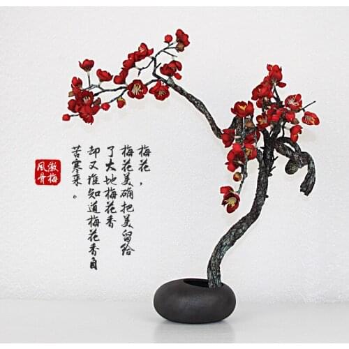 Simulation plum branches, wintersweet artificial flowers, new Chinese living room coffee table set, flower arrangement bonsai