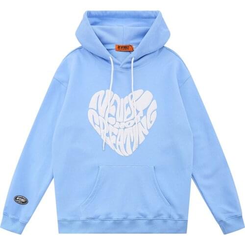 Mens Letter Heart Print Harajuku Hoodie Sweatshirt Autumn Oversize 100%Cotton Tops Unisex Loose Hoodies Pullover худи оверсайз