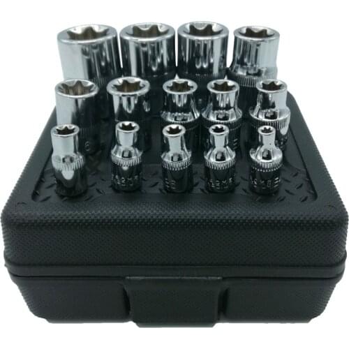 New 14pcs/set E Torx Star Female Bit Socket Set 1/2" 3/8" 1/4" Drive E4 - E24 repair tool hand tool set high quanlity